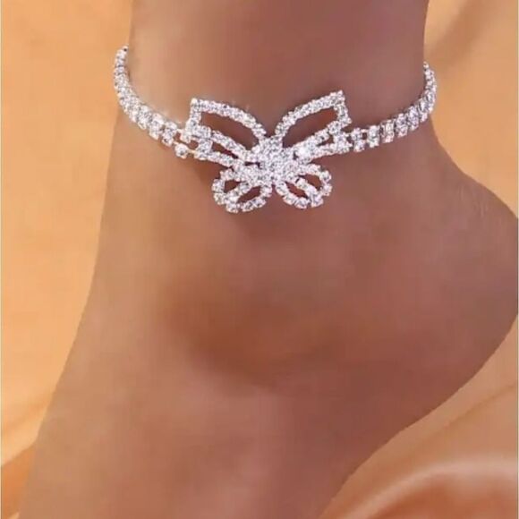 3 for 26 - Crystal Silver Butterfly Anklet - Picture 5 of 5